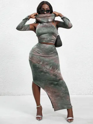 Round Neck Long Sleeve Hooded Maxi Bodycon Set HB10089