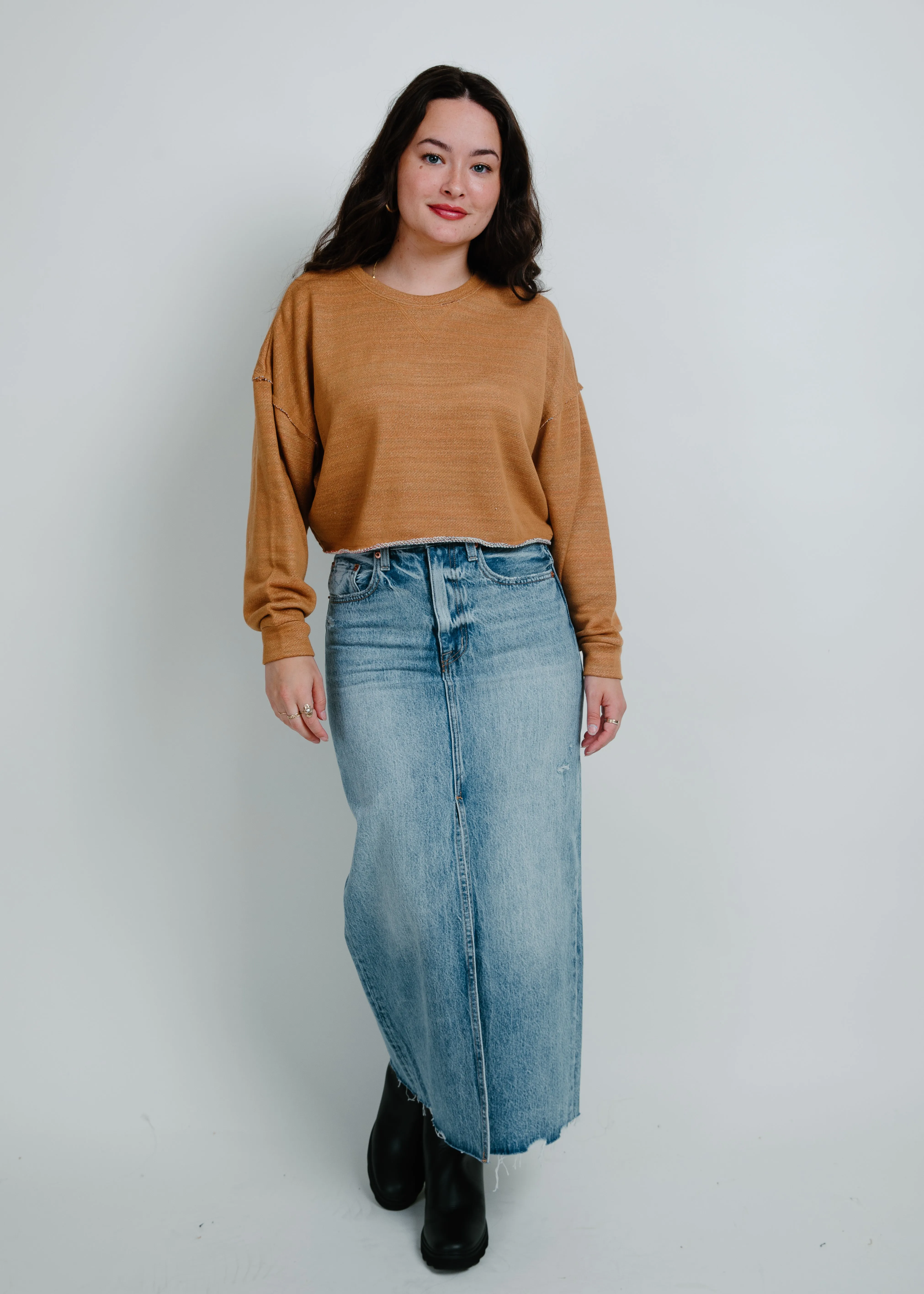 Running Errands Cropped Sweatshirt - Brown Sugar