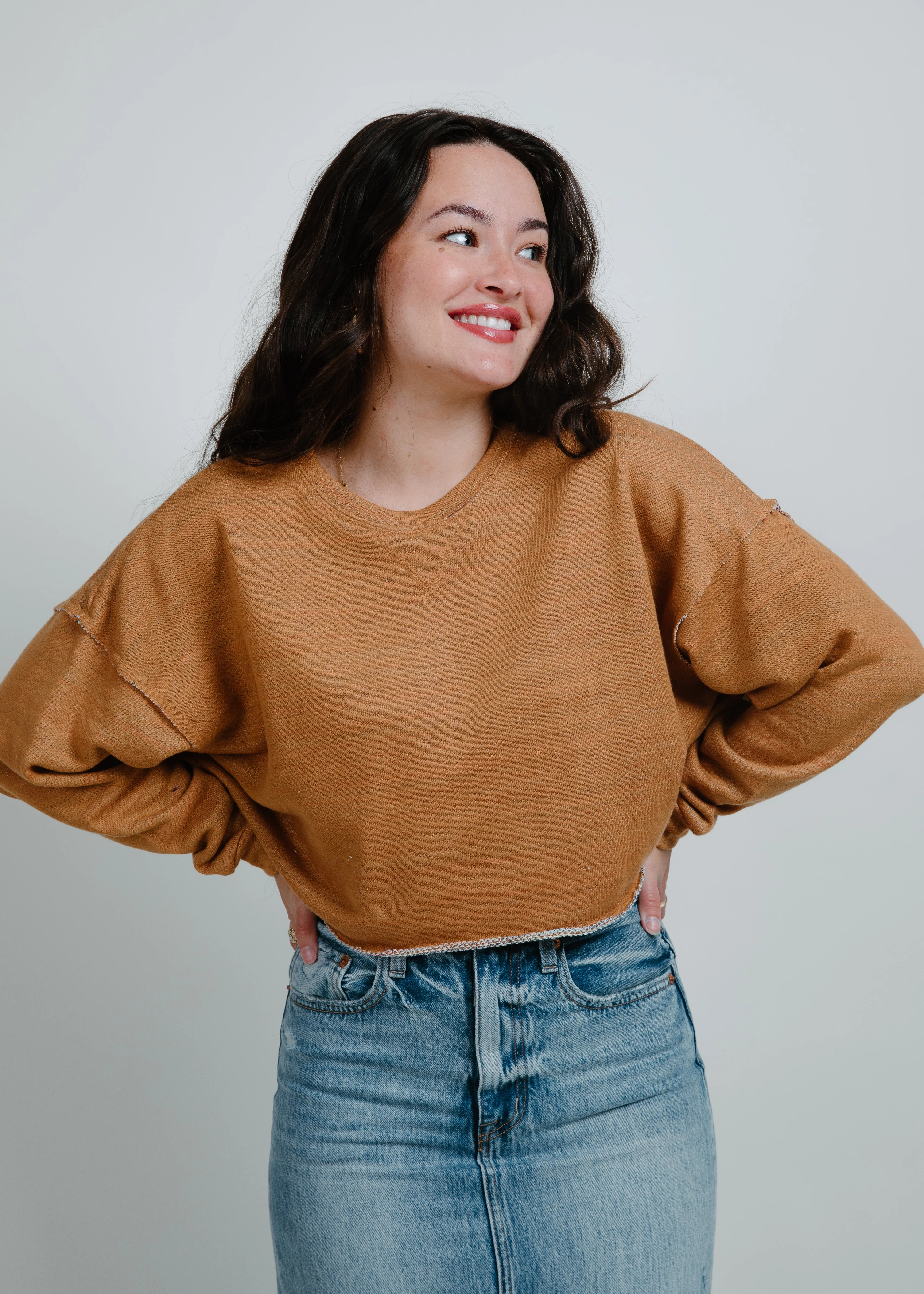 Running Errands Cropped Sweatshirt - Brown Sugar