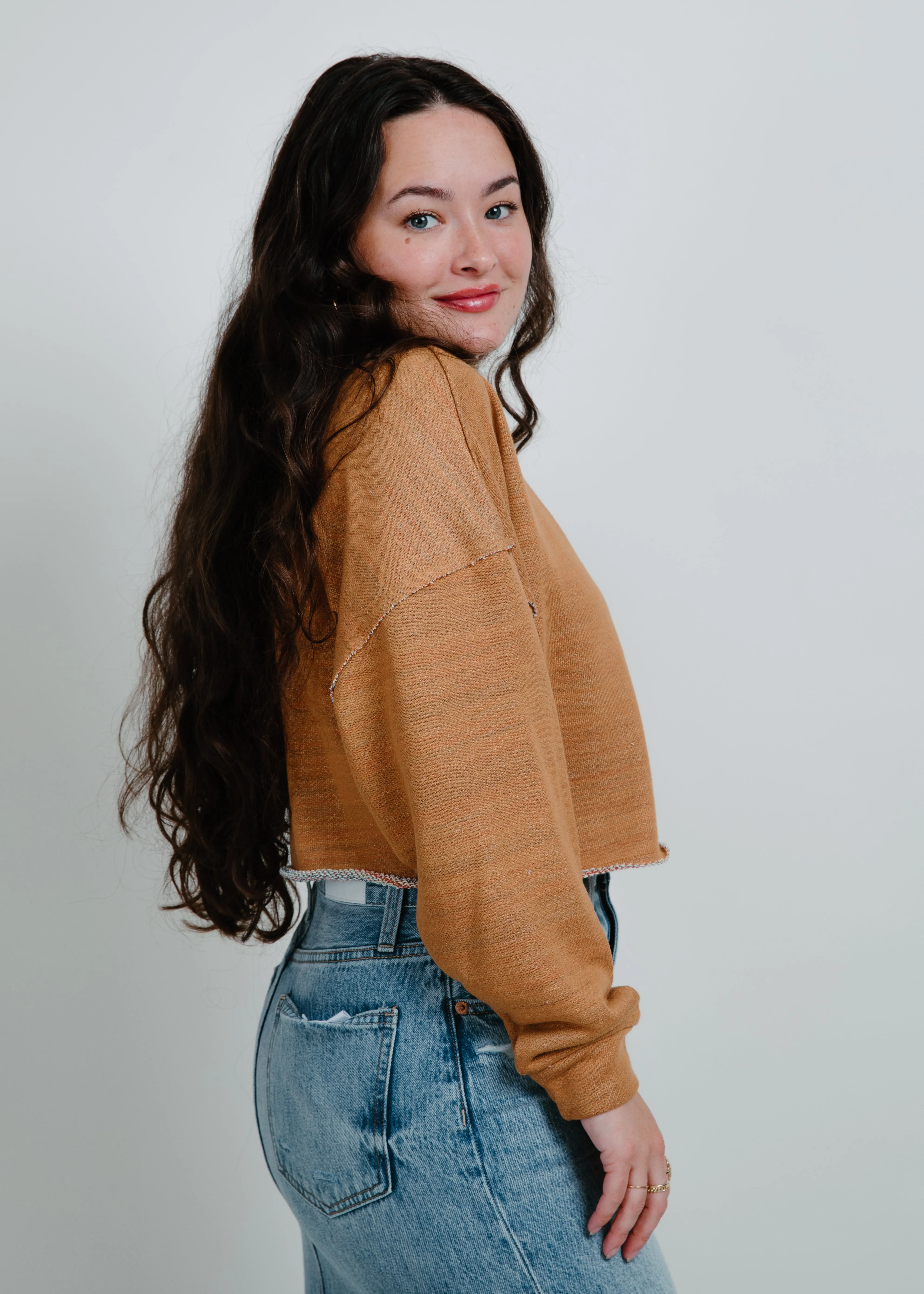 Running Errands Cropped Sweatshirt - Brown Sugar