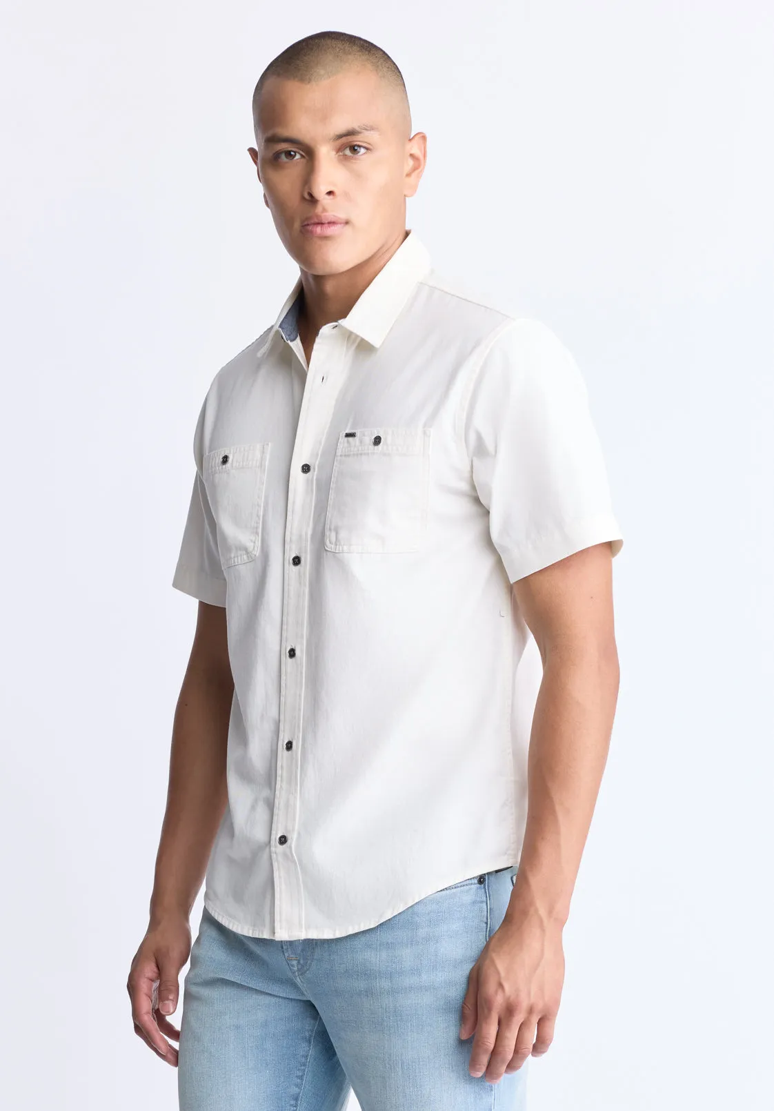 Sagrino Men's Short-Sleeve Utility Shirt, Milk - BM24501