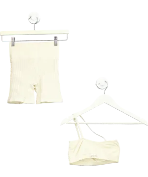Sefi Beige Waffle Crop Top And Shorts UK XS