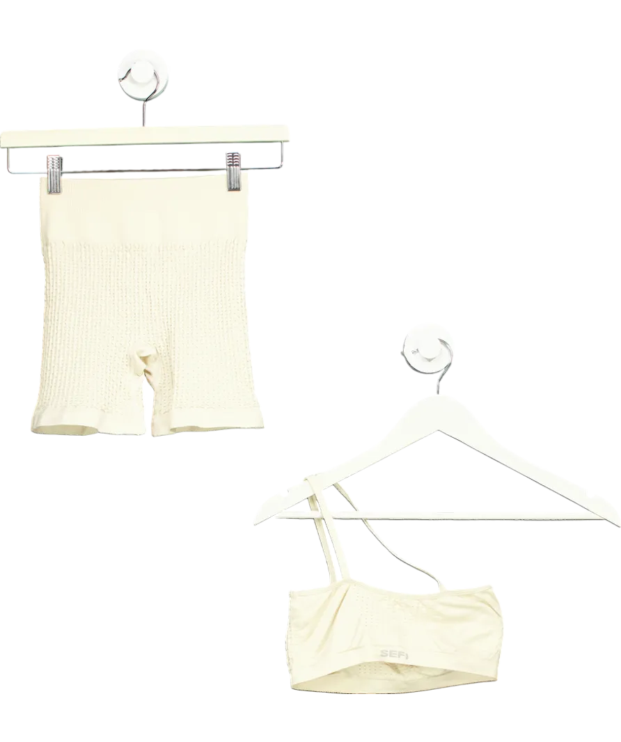 Sefi Beige Waffle Crop Top And Shorts UK XS