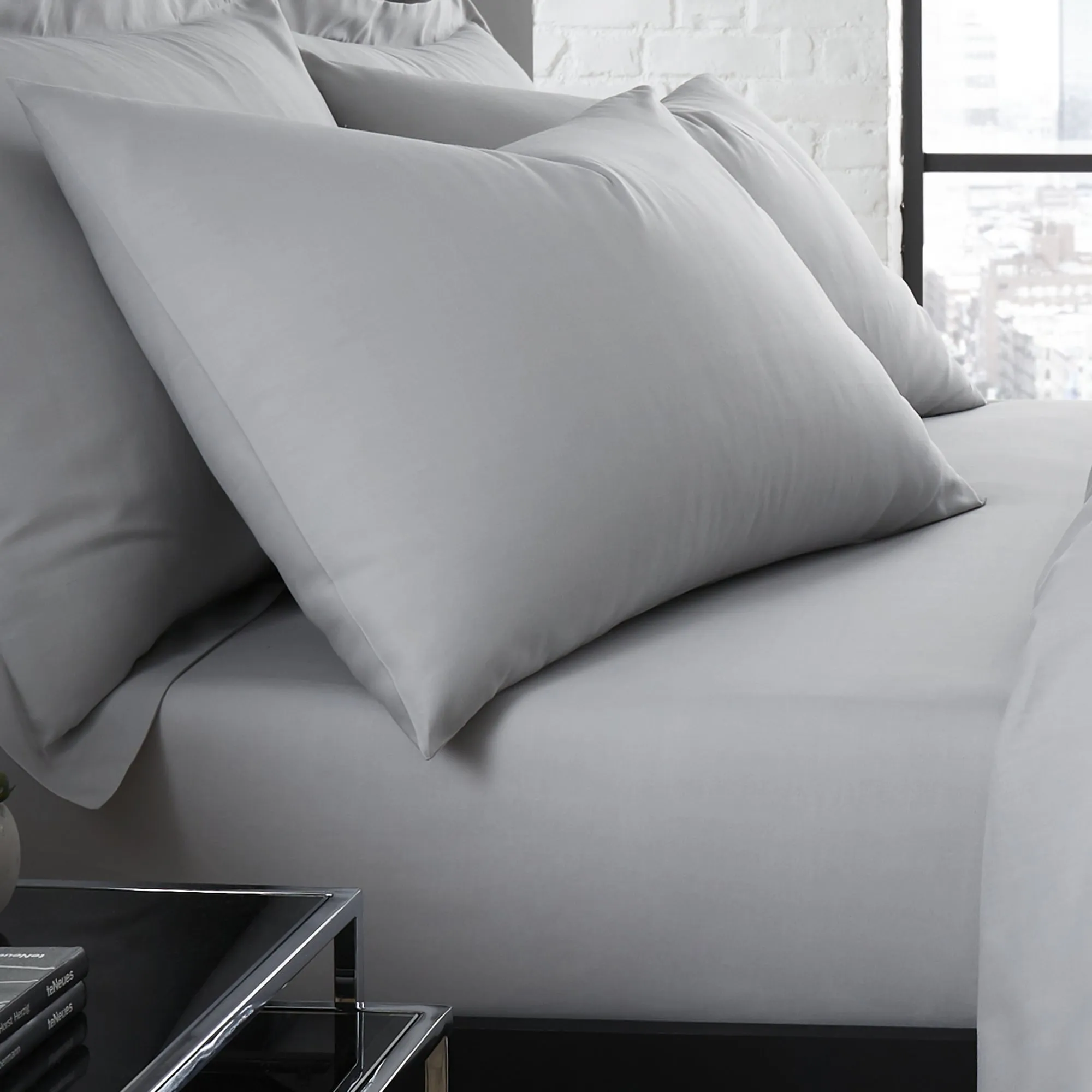 Serene Plain Dyed Pair of Housewife Pillowcases - Silver