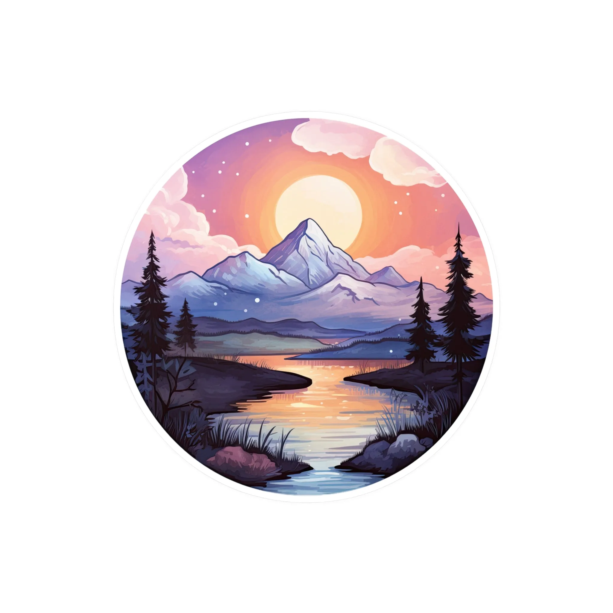 Serene Sunrise Mountain Sticker