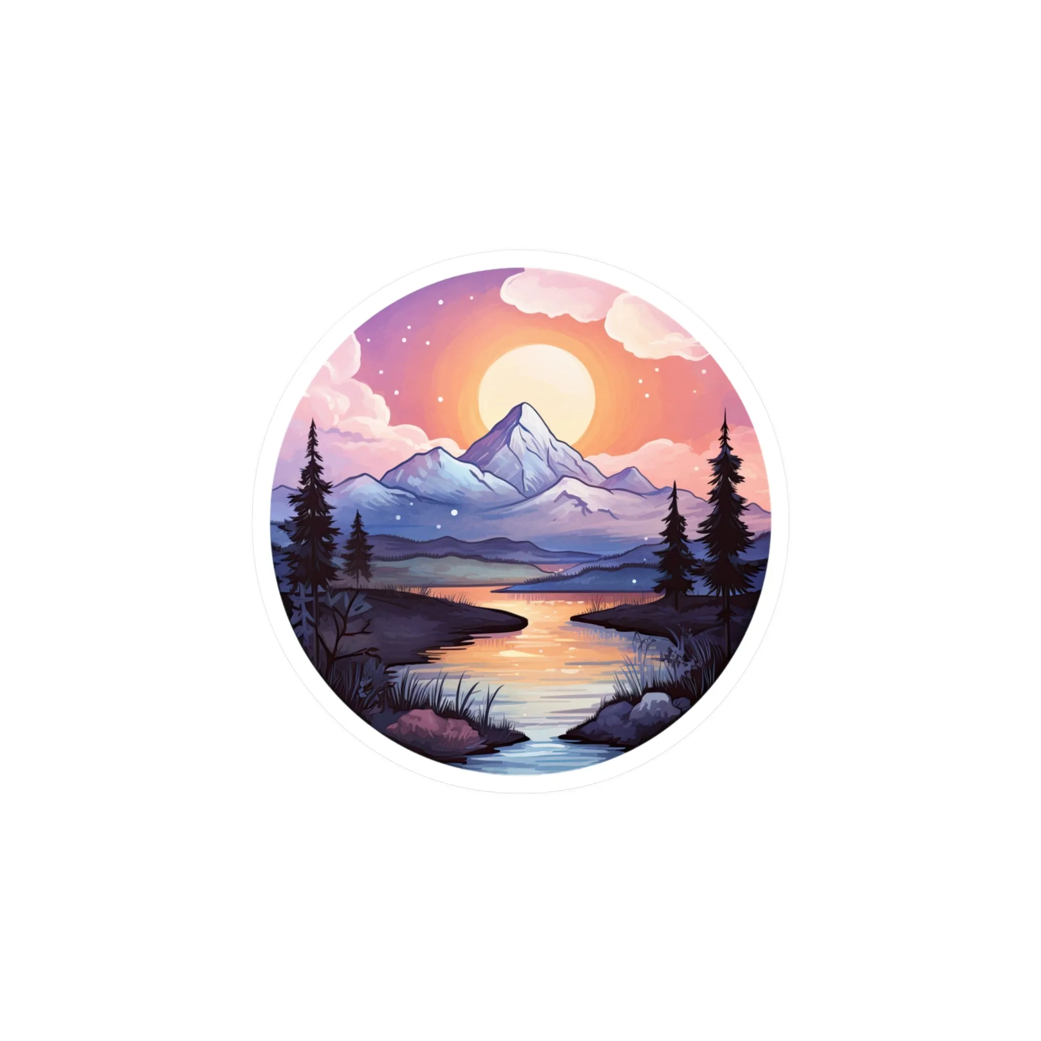 Serene Sunrise Mountain Sticker