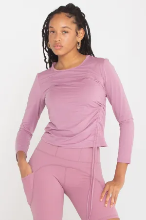 Side Drawstring Round Neck Long Sleeve Shirt