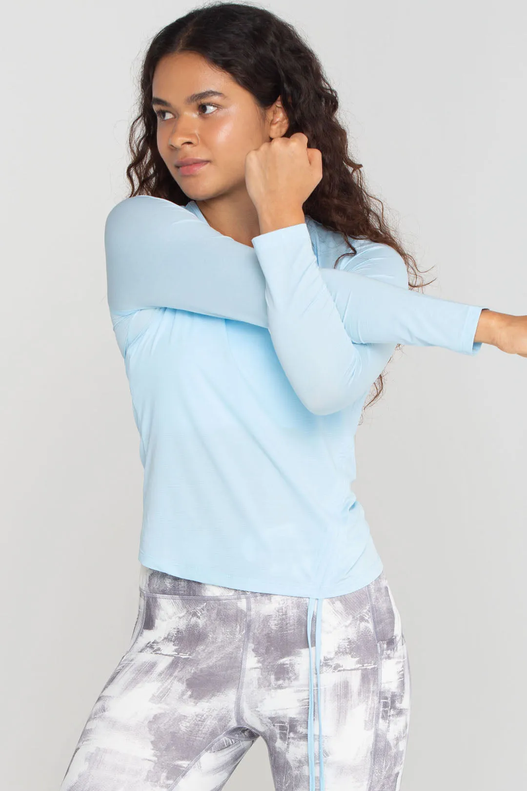 Side Drawstring Round Neck Long Sleeve Shirt