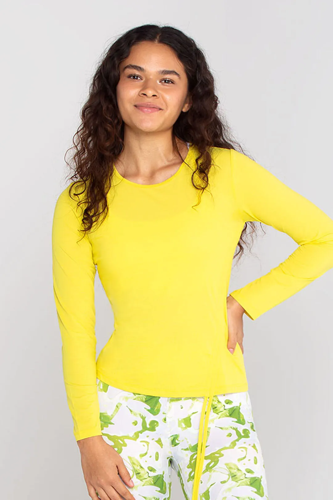 Side Drawstring Round Neck Long Sleeve Shirt