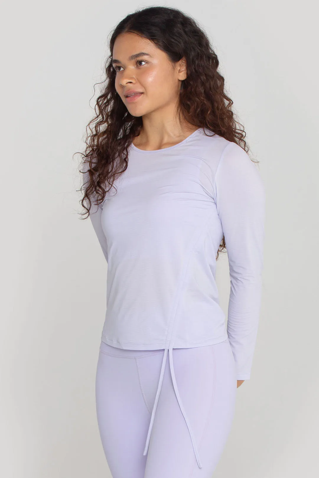 Side Drawstring Round Neck Long Sleeve Shirt