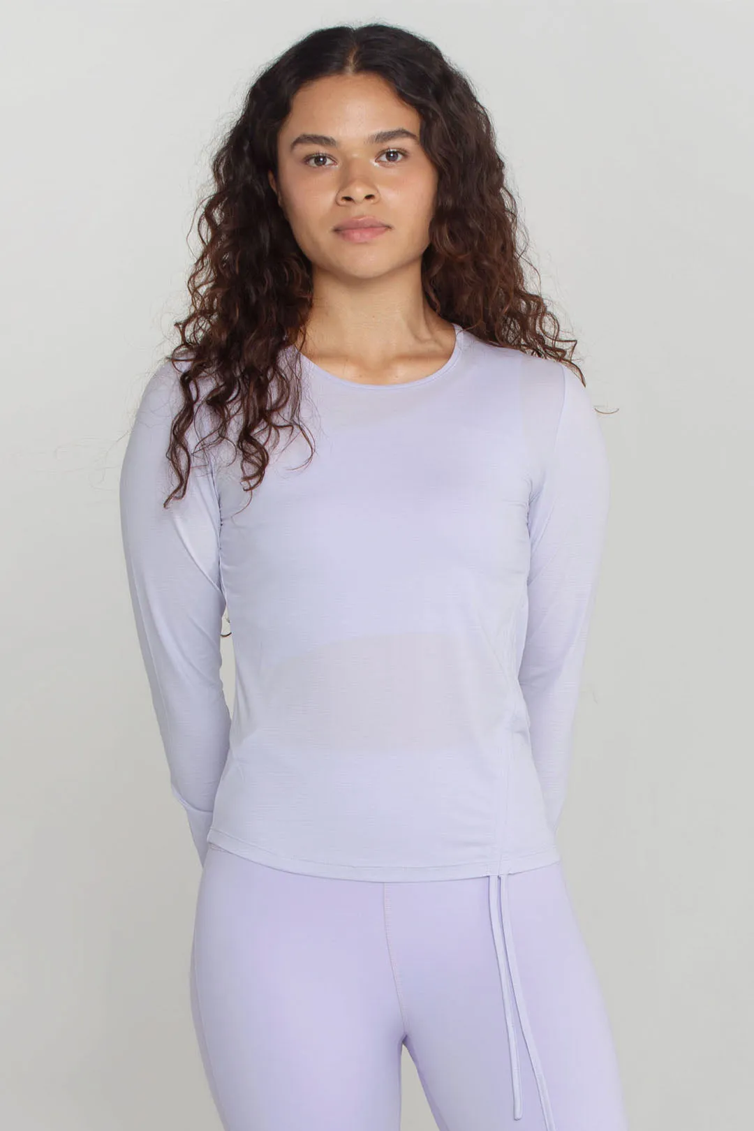 Side Drawstring Round Neck Long Sleeve Shirt