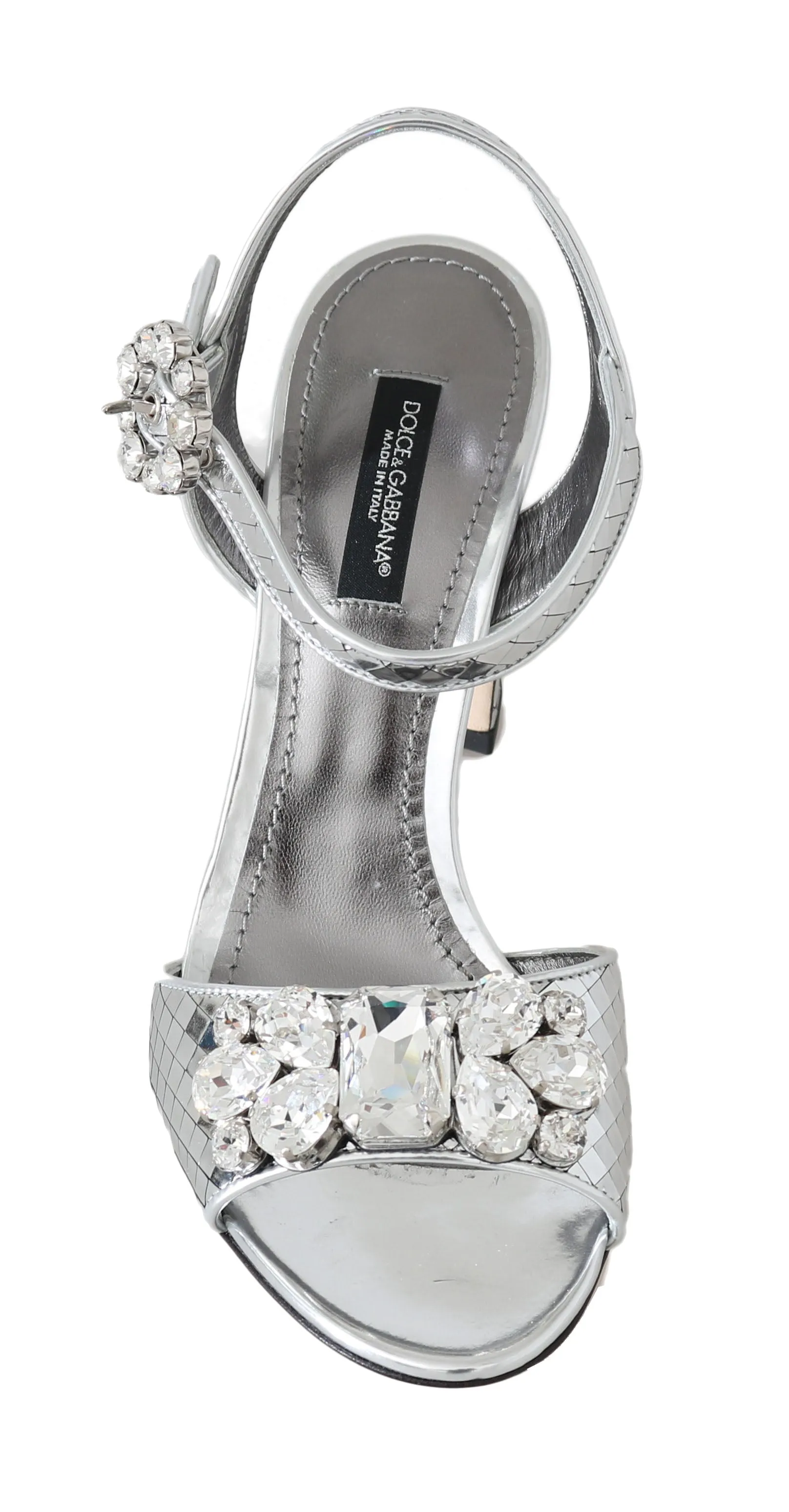 Silver Mirrored Crystal Leather Sandals