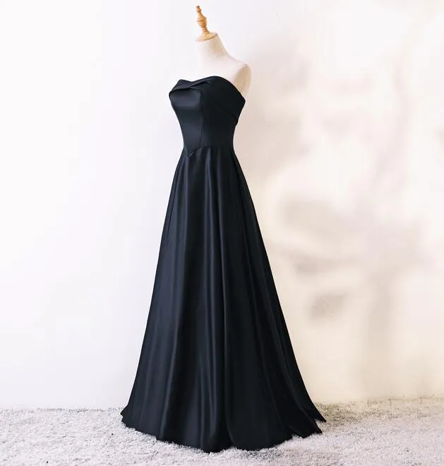 Simple Black Satin Long Party Dress, Simple Evening Dresses, Black Long Formal Dress