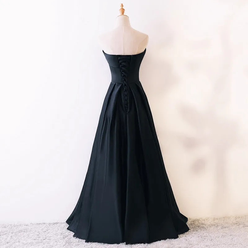 Simple Black Satin Long Party Dress, Simple Evening Dresses, Black Long Formal Dress