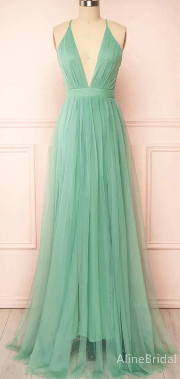 Simple Deep V-neck A-line Long Prom Dress,PD38059