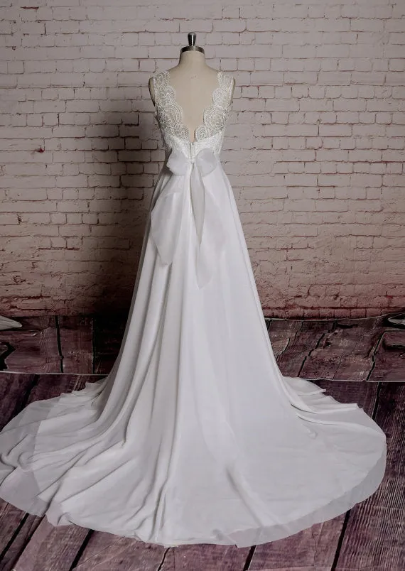 Simple Ivory Chiffon Long Wedding Dress with Train, Wedding Party Dresses, Bridal Gown