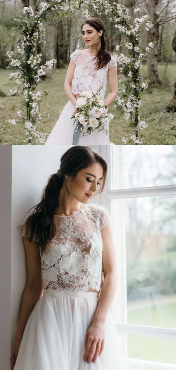 Simple Lace A-line Two-piece Long Wedding Dresses Online,SFWD0030