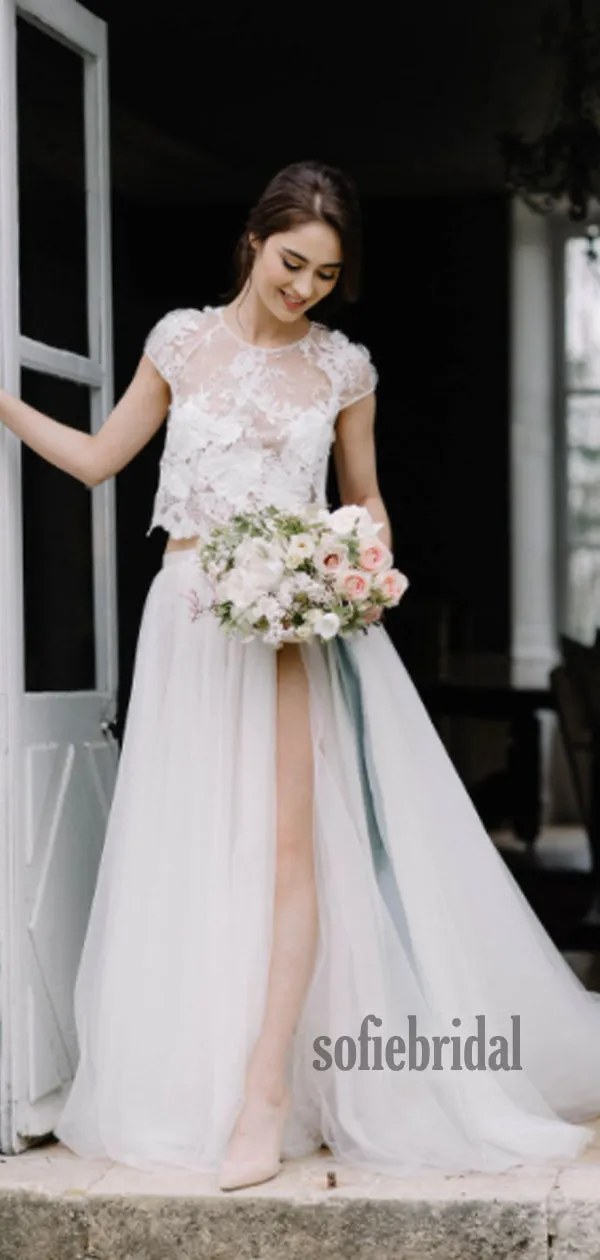 Simple Lace A-line Two-piece Long Wedding Dresses Online,SFWD0030