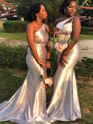Simple Mermaid One-shoulder Cheap Long Bridesmaid Dresses Online,RBWG0045