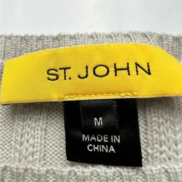 St. John Ribbed Short Sleeve 100% Wool Sweater Cream - Medium - Minimalist Chic