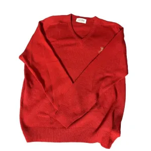 St. John Vtg Women's Crest Long Sleeves V Neck Sweater Red Wool Blend Size  J7