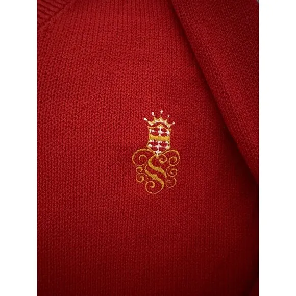 St. John Vtg Women's Crest Long Sleeves V Neck Sweater Red Wool Blend Size  J7