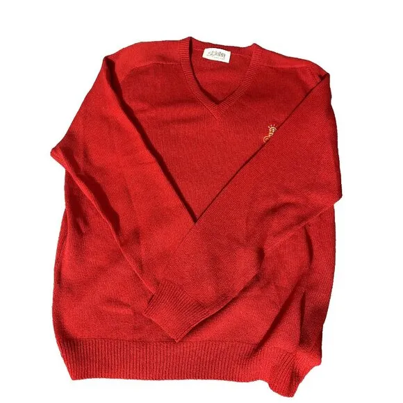 St. John Vtg Women's Crest Long Sleeves V Neck Sweater Red Wool Blend Size  J7