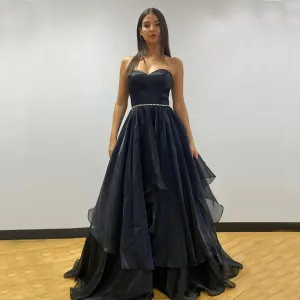 Strapless Sexy Black Sweetheart A-line Simple Long Prom Dress, PD3375