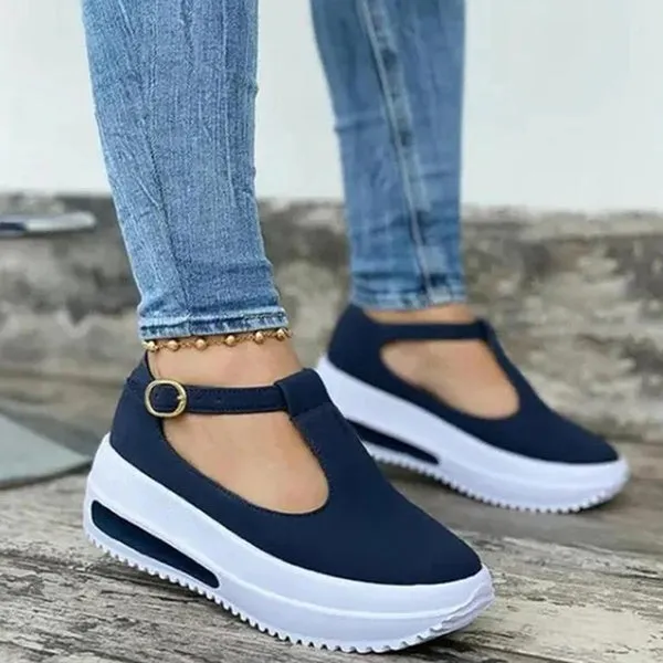 Summer Retro Buckle Round Head Wedge Platform Slip-On Sandals Solid Color Slipper Shake Shoes