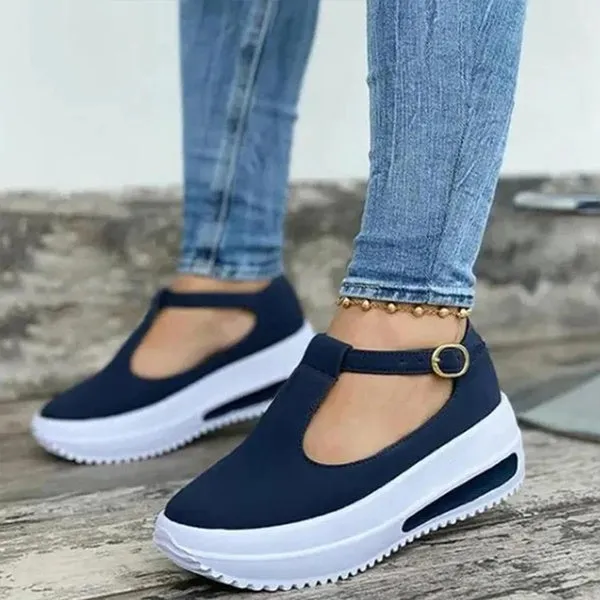 Summer Retro Buckle Round Head Wedge Platform Slip-On Sandals Solid Color Slipper Shake Shoes