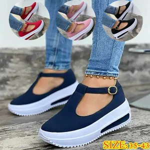 Summer Retro Buckle Round Head Wedge Platform Slip-On Sandals Solid Color Slipper Shake Shoes
