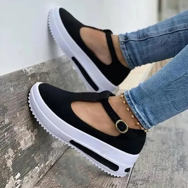 Summer Retro Buckle Round Head Wedge Platform Slip-On Sandals Solid Color Slipper Shake Shoes
