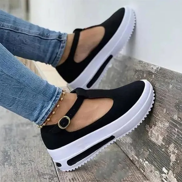 Summer Retro Buckle Round Head Wedge Platform Slip-On Sandals Solid Color Slipper Shake Shoes