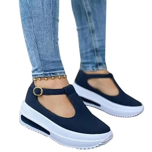 Summer Retro Buckle Round Head Wedge Platform Slip-On Sandals Solid Color Slipper Shake Shoes