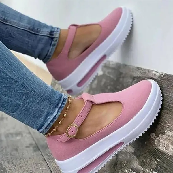Summer Retro Buckle Round Head Wedge Platform Slip-On Sandals Solid Color Slipper Shake Shoes