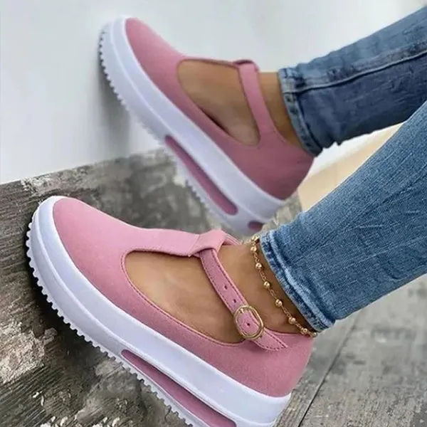 Summer Retro Buckle Round Head Wedge Platform Slip-On Sandals Solid Color Slipper Shake Shoes