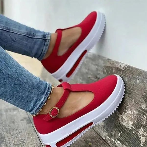 Summer Retro Buckle Round Head Wedge Platform Slip-On Sandals Solid Color Slipper Shake Shoes