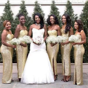Sweetheart Gold Sequin Simple Bridesmaid Dress