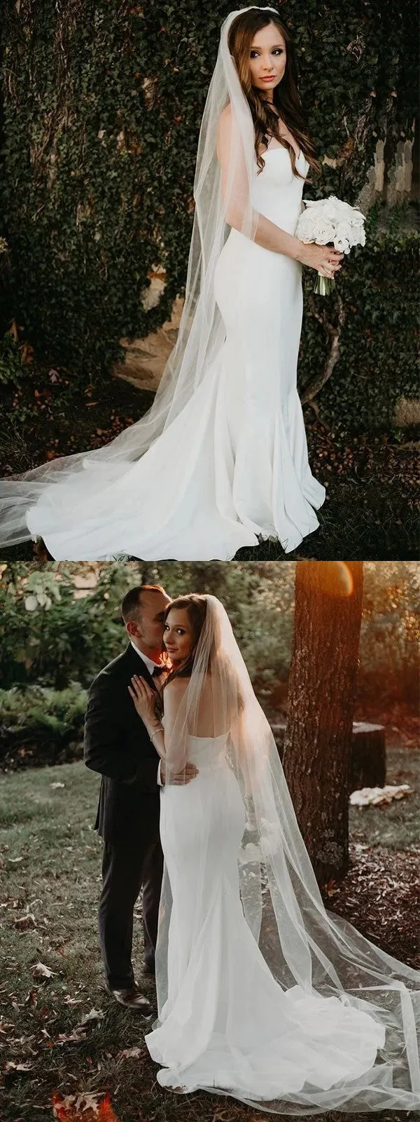 Sweetheart Strapless Cheap Simple Long  Wedding Dresses With Train, WD0457