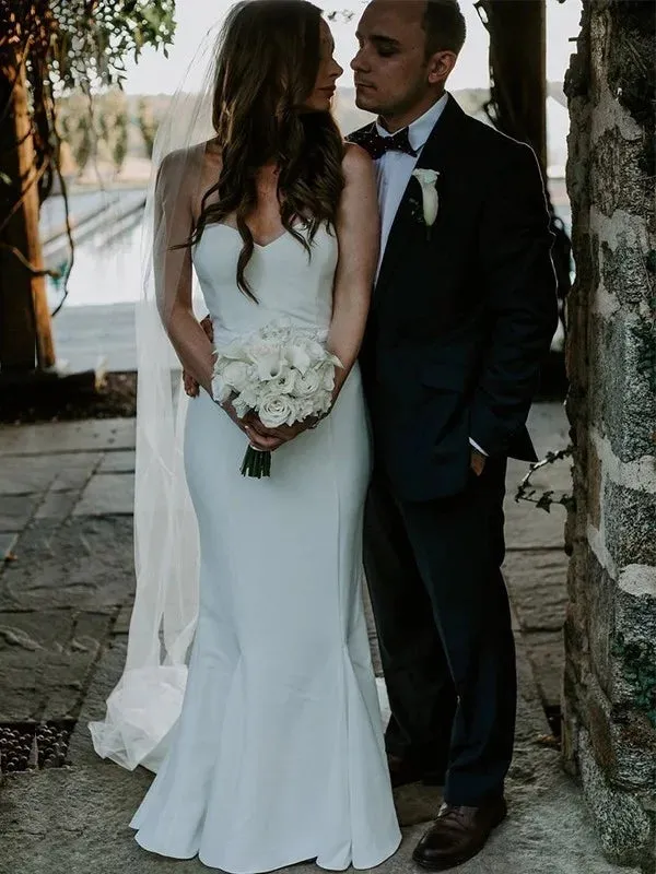 Sweetheart Strapless Cheap Simple Long  Wedding Dresses With Train, WD0457