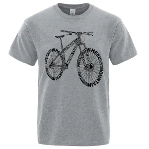 T-shirt de cycliste a la mode / Alphabet Style Mountain Bike Funny Print T-Shirts Men Summer Breathable Short Sleeves