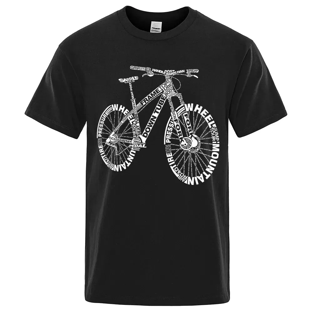 T-shirt de cycliste a la mode / Alphabet Style Mountain Bike Funny Print T-Shirts Men Summer Breathable Short Sleeves