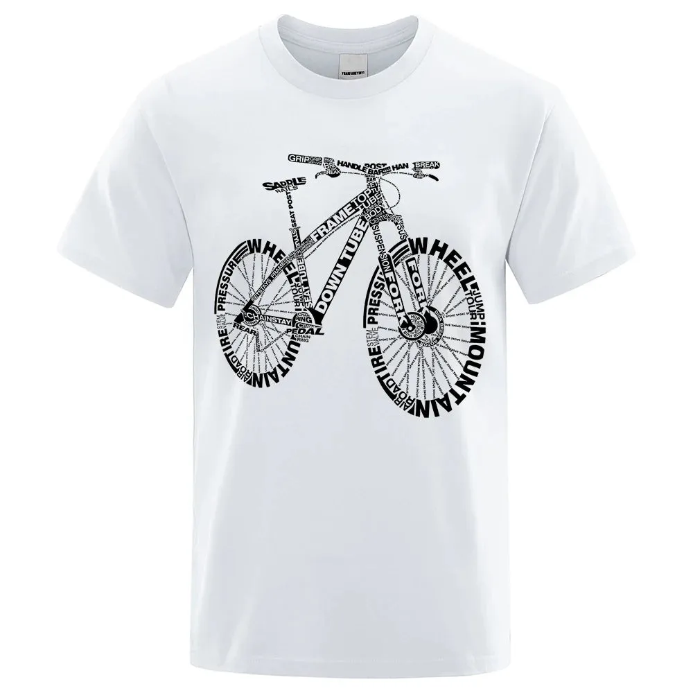 T-shirt de cycliste a la mode / Alphabet Style Mountain Bike Funny Print T-Shirts Men Summer Breathable Short Sleeves