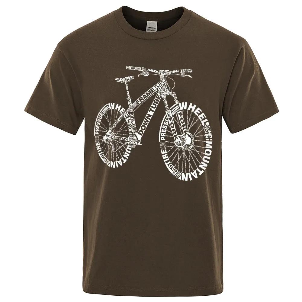 T-shirt de cycliste a la mode / Alphabet Style Mountain Bike Funny Print T-Shirts Men Summer Breathable Short Sleeves