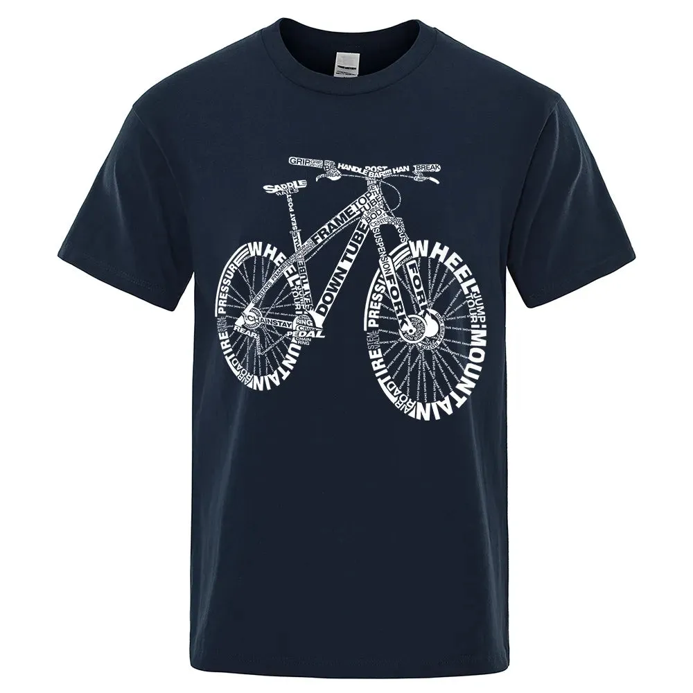 T-shirt de cycliste a la mode / Alphabet Style Mountain Bike Funny Print T-Shirts Men Summer Breathable Short Sleeves