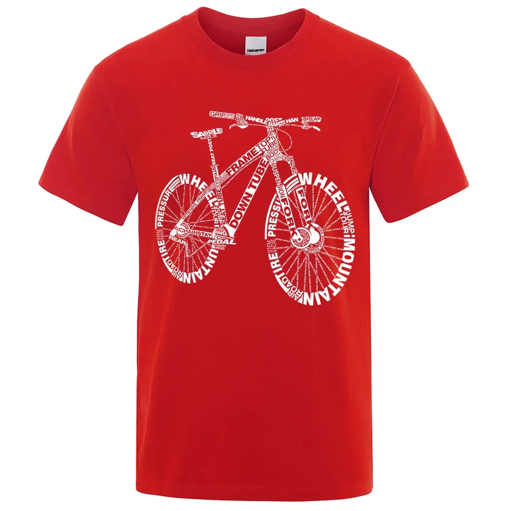 T-shirt de cycliste a la mode / Alphabet Style Mountain Bike Funny Print T-Shirts Men Summer Breathable Short Sleeves