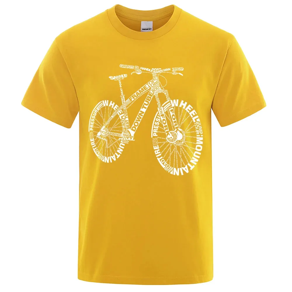 T-shirt de cycliste a la mode / Alphabet Style Mountain Bike Funny Print T-Shirts Men Summer Breathable Short Sleeves