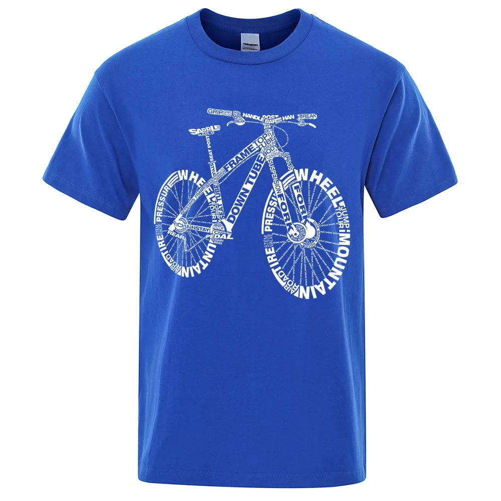 T-shirt de cycliste a la mode / Alphabet Style Mountain Bike Funny Print T-Shirts Men Summer Breathable Short Sleeves
