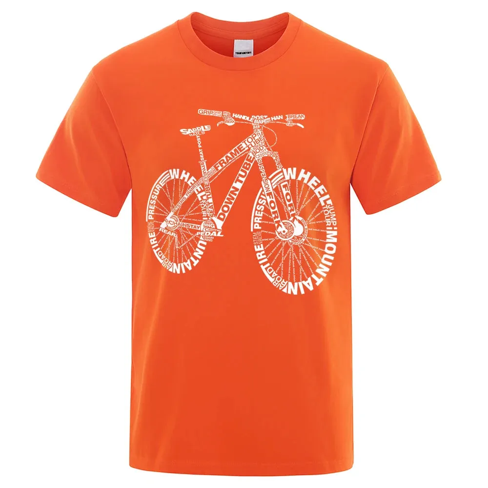 T-shirt de cycliste a la mode / Alphabet Style Mountain Bike Funny Print T-Shirts Men Summer Breathable Short Sleeves
