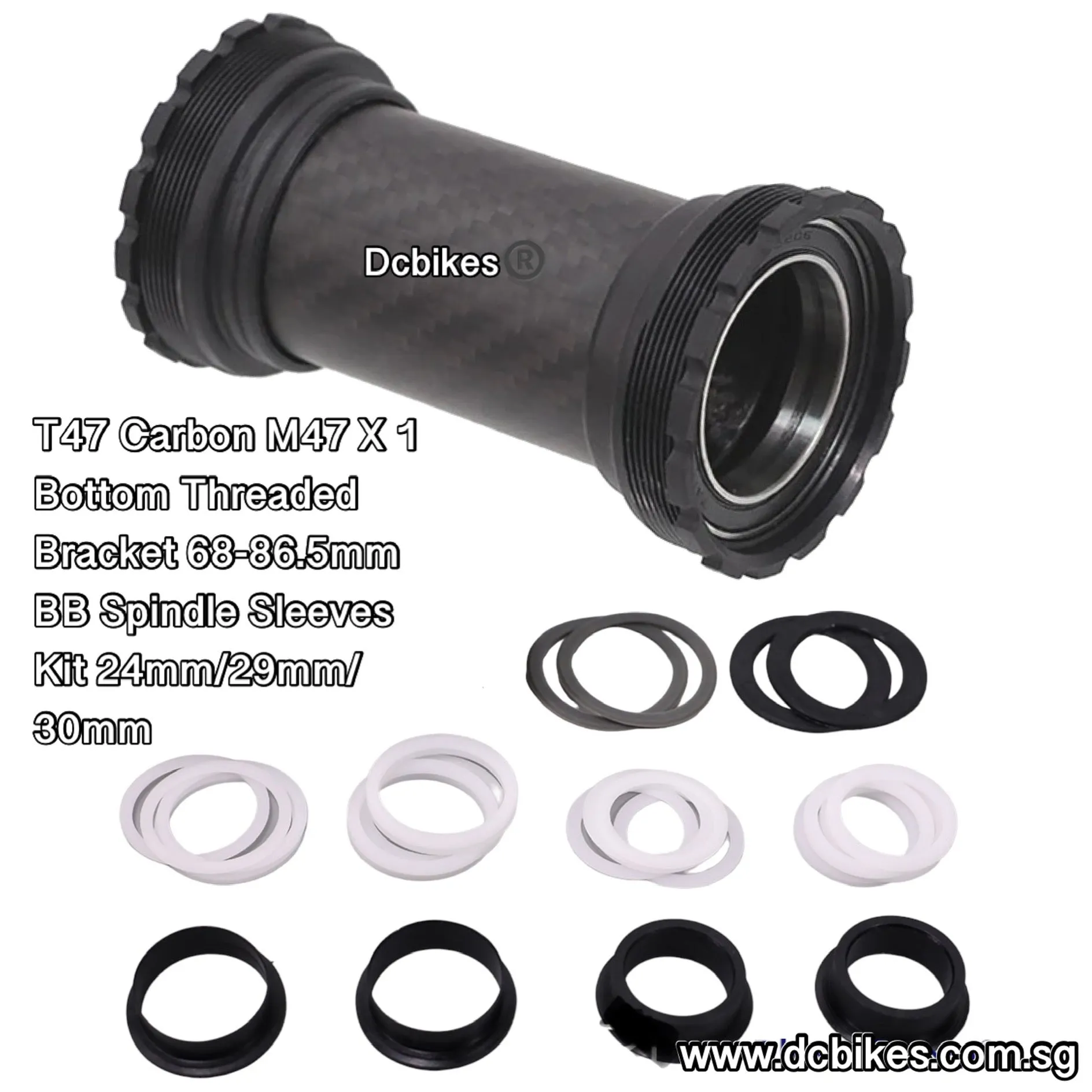 T47 Carbon Cema Ceramic Bearings 68mm-86.5mm Threaded Bottom Bracket BB For Crank Spindle 24mm | 29mm | 30mm